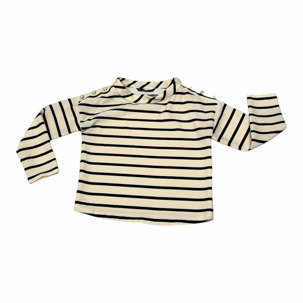 Zara Basic Collection Ivory Stripped Boatneck Long Sleeve Top Size XS